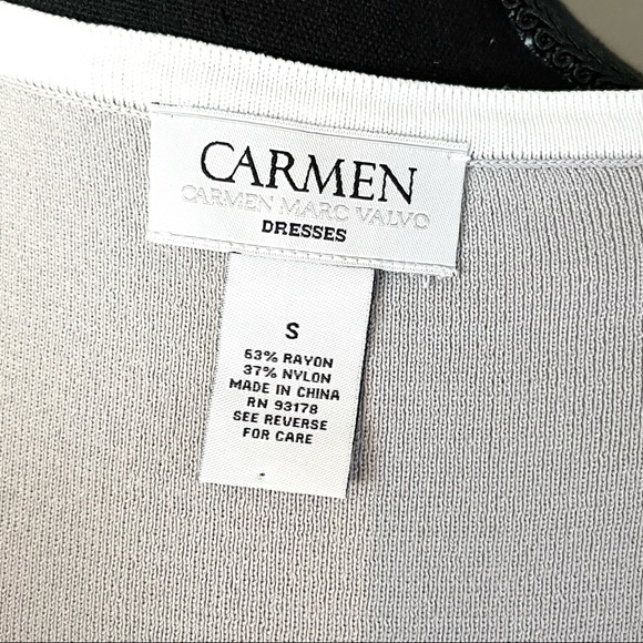CARMEN Marc Valvo | Gray White Striped Sleeveless Sheath Dress ~Small - Picture 9 of 10